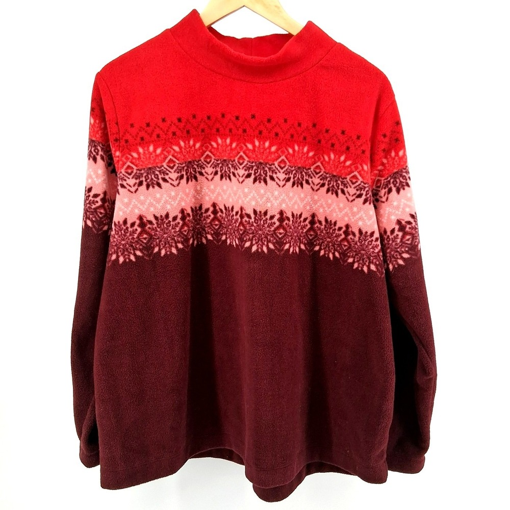 Croft & Barrow Fleece Pullover Fair Isle‎ Womens Sz XXL Casual Comfy Snowflake